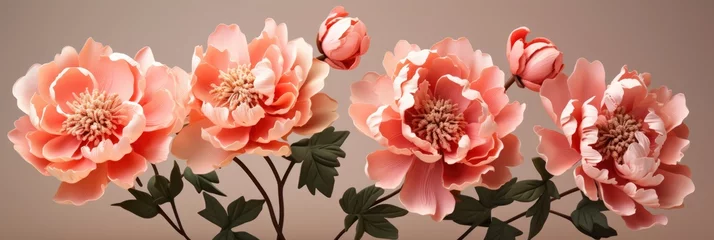 Fotobehang Set Beautiful Coral Peony Flowers , Banner Image For Website, Background, Desktop Wallpaper © Pic Hub