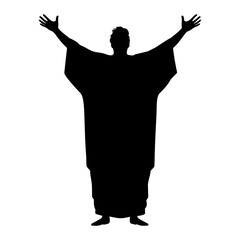 Religious man raising hands silhouette. Praise or joy concept. Vector illustration - obrazy, fototapety, plakaty