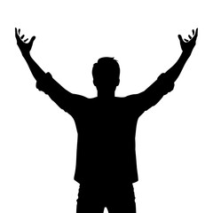 Silhouette of a man raising arms. vector illustration - obrazy, fototapety, plakaty