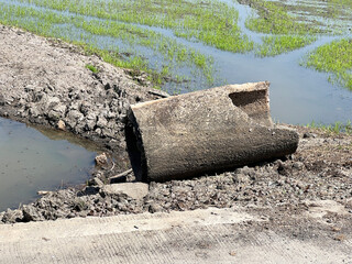 construction of the concrete foundation in a field