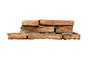 Part of an old, dirty, brown brick wall isolated on white background.