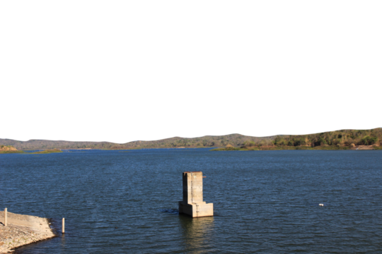 The dam is large and has a lot of water isolated on white background.