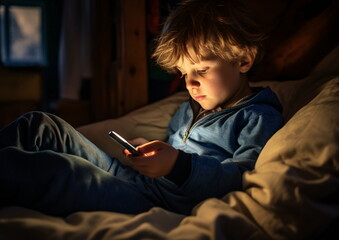A Boy Using His Smartphone in Bed