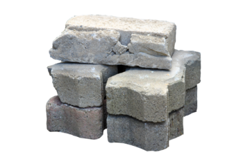 Pile of gray brick blocks for flooring isolated on white background.