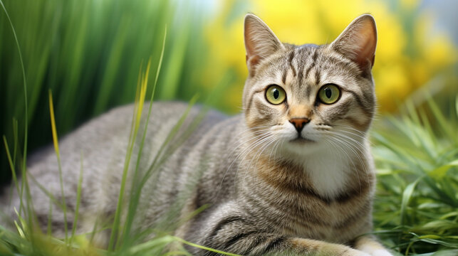 cat on grass HD 8K wallpaper Stock Photographic Image 