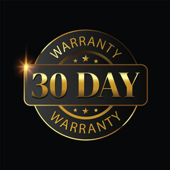 30 day warranty logo with golden shield and golden ribbon.Vector illustration.