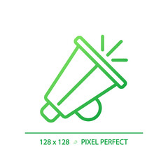 Bullhorn gradient linear vector icon. Motivational speeches. Cheer megaphone. American football cheerleader. Thin line color symbol. Modern style pictogram. Vector isolated outline drawing