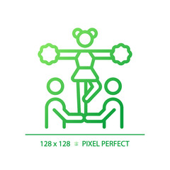 Cheerleading gradient linear vector icon. American football players motivation. High school football match. Thin line color symbol. Modern style pictogram. Vector isolated outline drawing