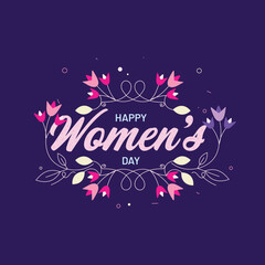 Happy Women's Day Greeting Card Decorated with Colorful Flowers in Purple Color.