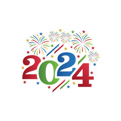 colorful clean 2024 text template with fire works