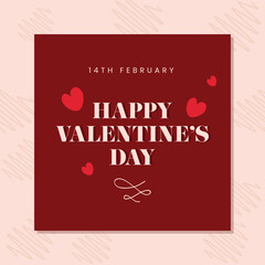 14th February, Happy Valentine's Day Celebration Greeting Card with Hearts in Red Color.