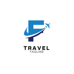 F letter Travel logo Design with Plane icon
