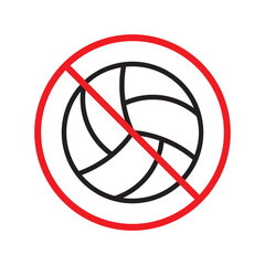 Prohibited volleyball icon. No volley ball vector icon. Forbidden volleyball ball icon. No volleyball sign. Warning, caution, attention, restriction, danger flat sign design symbol pictogram