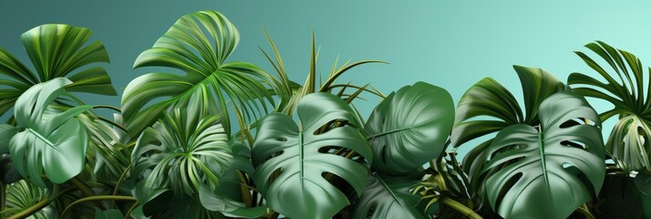 Natural Shiny Monstera Leaves Spray Painted , Banner Image For Website, Background, Desktop Wallpaper