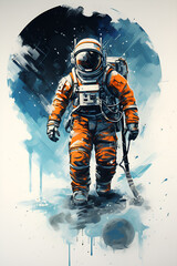 watercolor illustration of astronaut in the space - obrazy, fototapety, plakaty