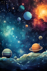 space background with fantastic planet and stars