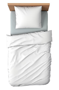 Simple Single Bed. Top view. Interior Design Template For Virtual Staging. Ai Generative