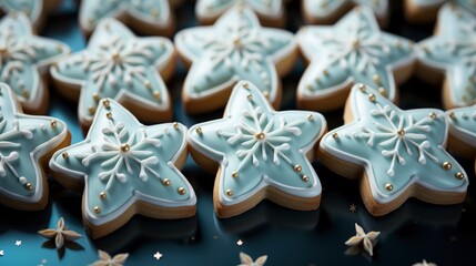 Fototapeta na wymiar Starshaped Christmas Cookies White Icing, Background HD, Illustrations