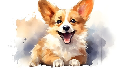  watercolor illustration of corgi dog