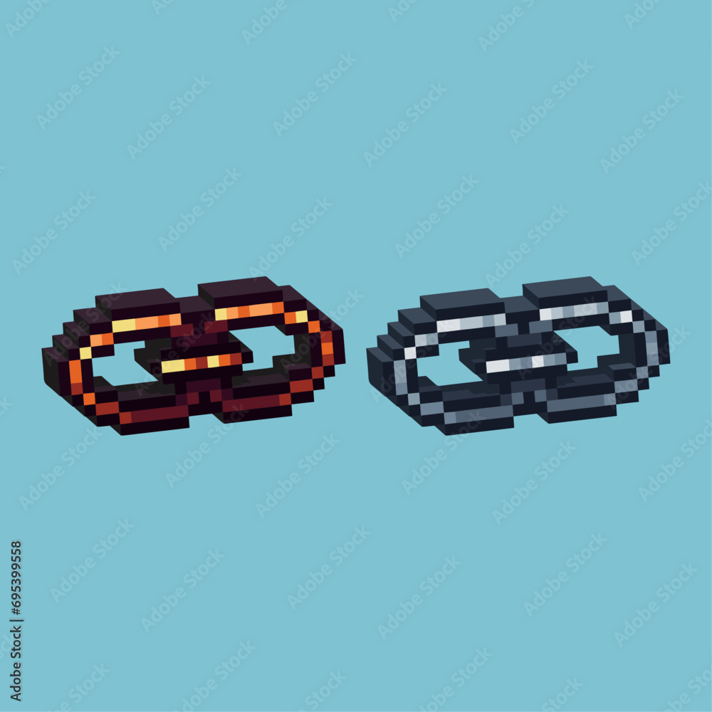 Poster isometric pixel art 3d of chain linked icon for items asset.link icon on pixelated style.8bits perfe