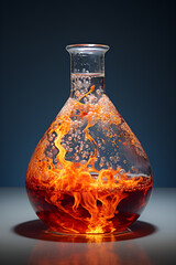 glass flask with liquid like fire inside.