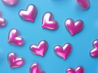 Obraz premium Shiny pink hearts on a blue background