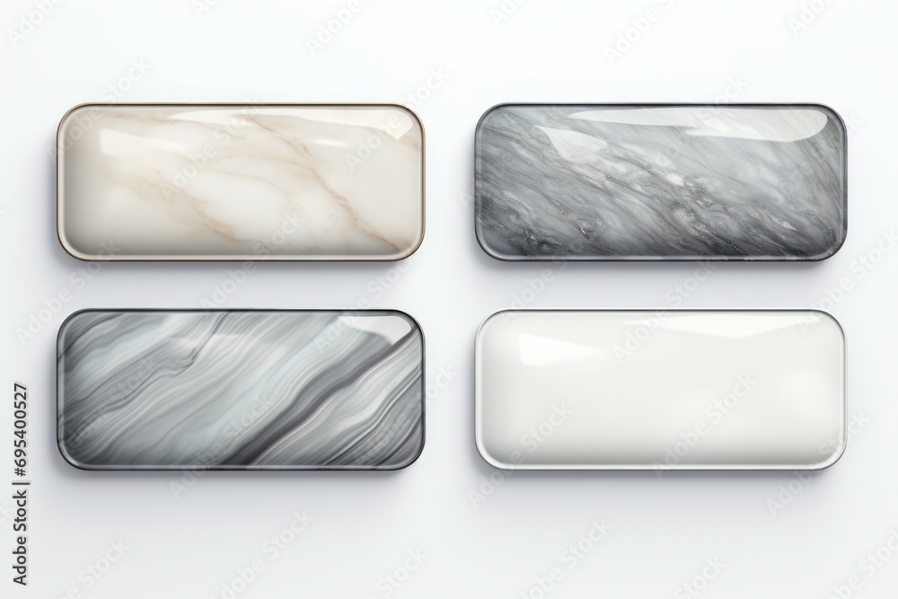Wall mural a set of realistic marble interface buttons and panels. textured backgrounds and elements.