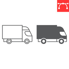 Truck line and glyph icon, transportation and vehicle, lorry vector icon, vector graphics, editable stroke outline sign, eps 10.