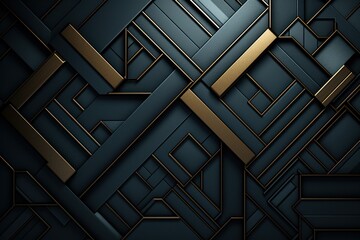  a black and gold wallpaper with a pattern of squares and rectangles in the center of the pattern is a rectangle in the center of the image. - obrazy, fototapety, plakaty