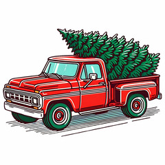 Christmas tree in a pickup truck - obrazy, fototapety, plakaty