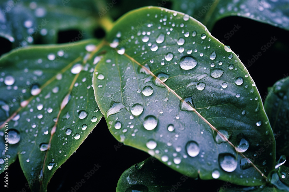 Aufkleber close-up capture of dewdrops on plant surfaces, adding a touch of magic to the intricate details of 