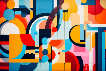 Abstract scene featuring a street art extravaganza, using vibrant colors and bold shapes to showcase the dynamic nature of urban creativity.