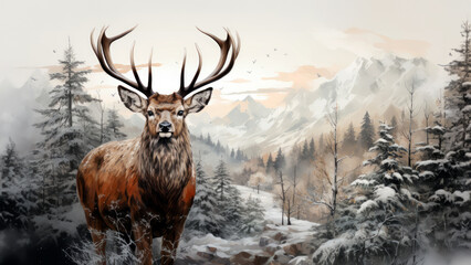 Majestic Deer in Forest, Close-up Wildlife Portrait