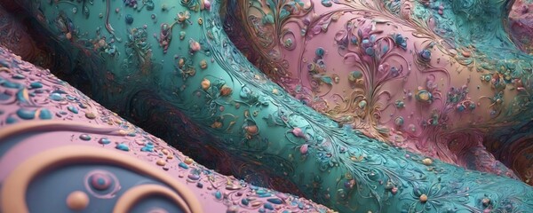 a close up of a pink and blue wallpaper