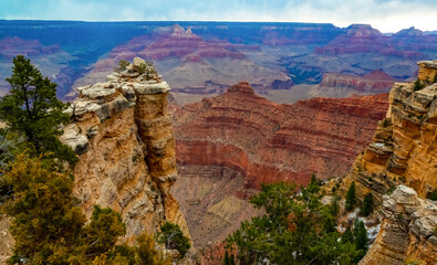 Panoramic view of the river valley and red rocks. Grand Canyon National Park with Colorado river in Arizona, USA