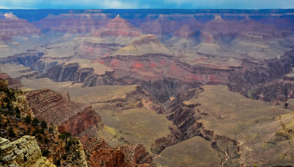 Panoramic view of the river valley and red rocks. Grand Canyon National Park with Colorado river in...