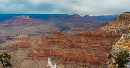 Panoramic view of the river valley and red rocks. Grand Canyon National Park with Colorado river in...