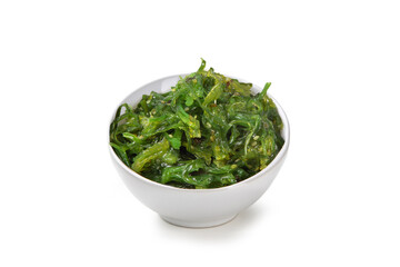Wakame seaweed salad, isolated on white background