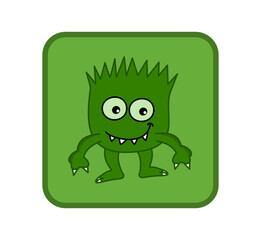 Little smiling green monster in green icon on white background - vector