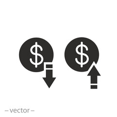 up down arrows icon, indicators of the financial crisis, growth loss dollar, flat symbol on white background - vector illustration eps10