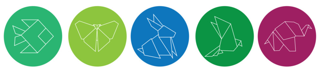 Origami animals vector illustration. Animal origami paper. Paper art illustration. Origami icon set