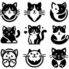 set of icon logo template cute cat