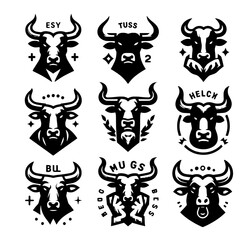 set of icon logo template bull head
