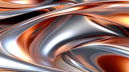 abstract design with wavy patterns, metal surface. silver and copper tones. The waves are smooth and curved, creating a feeling of movement and fluidity. - obrazy, fototapety, plakaty