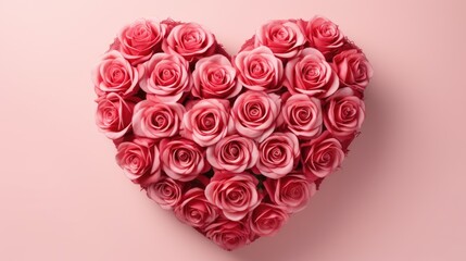 Heart shaped bouquet of red and pink roses on a solid color ona. Woman's hands holding a bouquet of roses