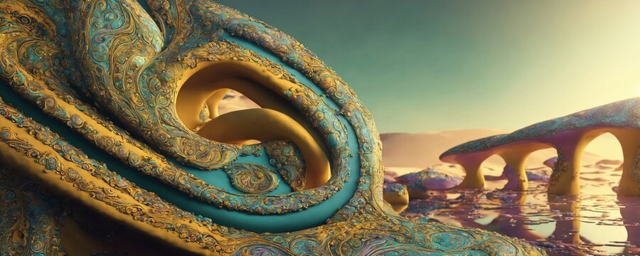 a large blue and gold sculpture