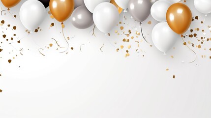 colorful party balloon decoration on white background. collection of colorful balloon space .balloons and falling foil confetti on white background for writing space