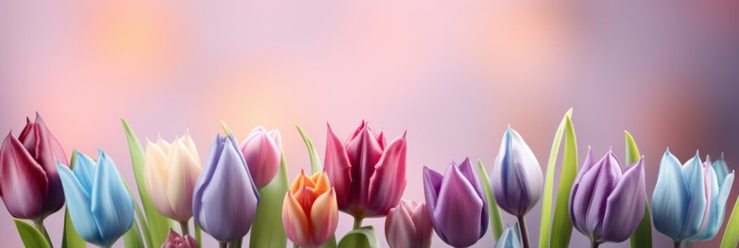 Group Colorful Tulip Purple Flower Lit , Banner Image For Website, Background, Desktop Wallpaper