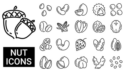 Nuts, seeds and beans icon collection set. Vector illustration
