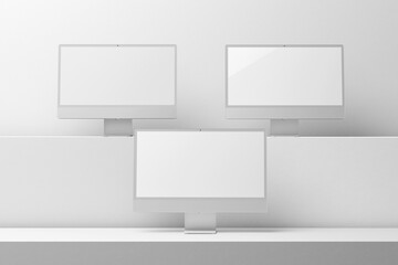 White screen device computer mockup on minimalist modern background